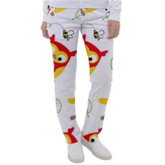 Seamless-pattern-vector-owl-cartoon-with-bugs Women s Casual Pants by Salman4z