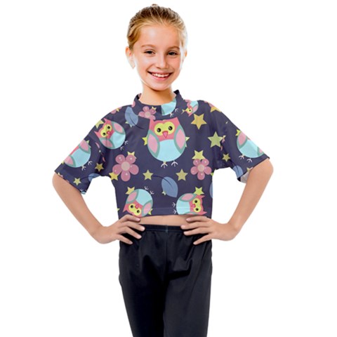 Owl-stars-pattern-background Kids Mock Neck Tee by Salman4z