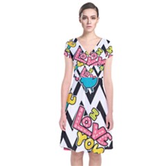 Vector-romantic-love-seamless-pattern Short Sleeve Front Wrap Dress by Salman4z