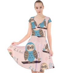 Seamless-pattern-owls-dream-cute-style-pajama-fabric Cap Sleeve Front Wrap Midi Dress by Salman4z