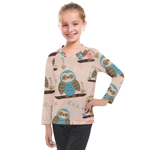 Seamless-pattern-owls-dream-cute-style-pajama-fabric Kids  Long Mesh Tee by Salman4z