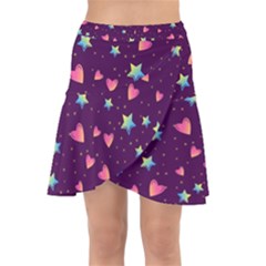 Colorful-stars-hearts-seamless-vector-pattern Wrap Front Skirt by Salman4z