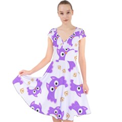 Purple-owl-pattern-background Cap Sleeve Front Wrap Midi Dress by Salman4z