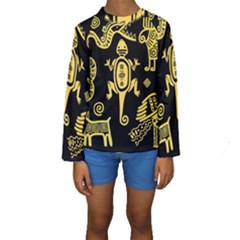 Mexican-culture-golden-tribal-icons Kids  Long Sleeve Swimwear by Salman4z