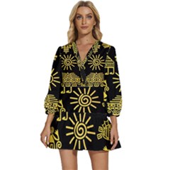 Maya-style-gold-linear-totem-icons V-neck Placket Mini Dress by Salman4z