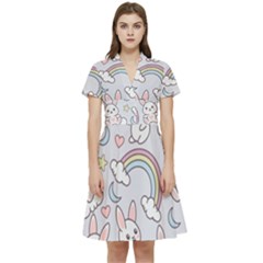 Seamless-pattern-with-cute-rabbit-character Short Sleeve Waist Detail Dress by Salman4z