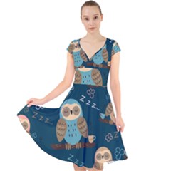 Seamless-pattern-owls-dreaming Cap Sleeve Front Wrap Midi Dress by Salman4z