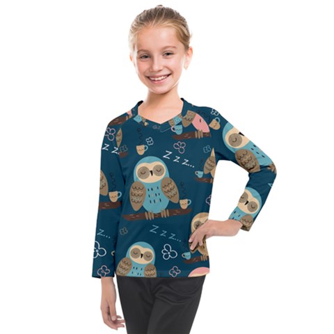 Seamless-pattern-owls-dreaming Kids  Long Mesh Tee by Salman4z