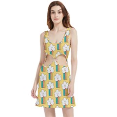 Smile-cloud-rainbow-pattern-yellow Velour Cutout Dress by Salman4z