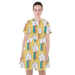 Smile-cloud-rainbow-pattern-yellow Sailor Dress by Salman4z