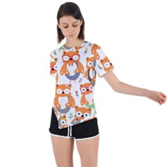 Cute-colorful-owl-cartoon-seamless-pattern Asymmetrical Short Sleeve Sports Tee by Salman4z