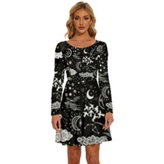 Vector-set-sketch-drawn-with-space Long Sleeve Wide Neck Velvet Dress by Salman4z