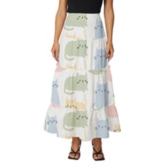 Cute-cat-colorful-cartoon-doodle-seamless-pattern Tiered Ruffle Maxi Skirt by Salman4z