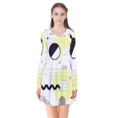 Graphic-design-geometric-background Long Sleeve V-neck Flare Dress by Salman4z