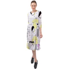 Graphic-design-geometric-background Ruffle End Midi Chiffon Dress by Salman4z