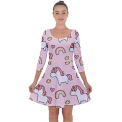 Cute-unicorn-rainbow-seamless-pattern-background Quarter Sleeve Skater Dress by Salman4z