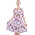 Cute-unicorn-rainbow-seamless-pattern-background Quarter Sleeve A-Line Dress View1