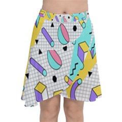 Tridimensional-pastel-shapes-background-memphis-style Chiffon Wrap Front Skirt by Salman4z