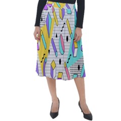 Tridimensional-pastel-shapes-background-memphis-style Classic Velour Midi Skirt  by Salman4z