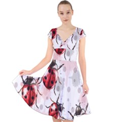 Ladybugs-pattern-texture-watercolor Cap Sleeve Front Wrap Midi Dress by Salman4z