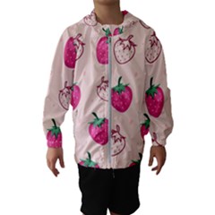 Seamless-strawberry-fruit-pattern-background Kids  Hooded Windbreaker by Salman4z