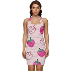 Seamless-strawberry-fruit-pattern-background Sleeveless Wide Square Neckline Ruched Bodycon Dress by Salman4z