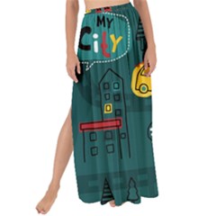 Seamless-pattern-hand-drawn-with-vehicles-buildings-road Maxi Chiffon Tie-up Sarong by Salman4z