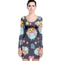 Owl-stars-pattern-background Long Sleeve Velvet Bodycon Dress View1