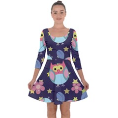 Owl-stars-pattern-background Quarter Sleeve Skater Dress by Salman4z