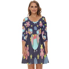 Owl-stars-pattern-background Shoulder Cut Out Zip Up Dress by Salman4z