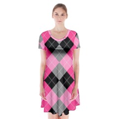 Seamless-argyle-pattern Short Sleeve V-neck Flare Dress by Salman4z