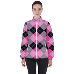 Seamless-argyle-pattern Women s High Neck Windbreaker by Salman4z