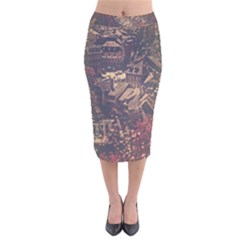 Vintage Cityscape City Retro Old Velvet Midi Pencil Skirt by Salman4z