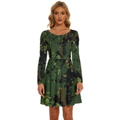 Military Background Grunge Long Sleeve Wide Neck Velvet Dress by pakminggu