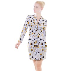 Flat Geometric Shapes Background Button Long Sleeve Dress by pakminggu