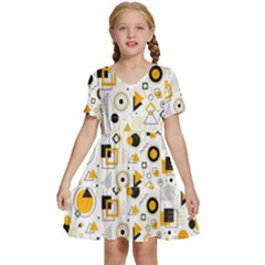 Flat Geometric Shapes Background Kids  Short Sleeve Tiered Mini Dress by pakminggu