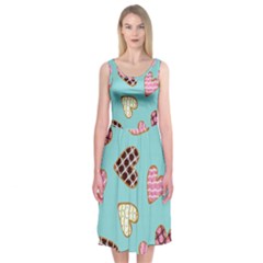 Seamless Pattern With Heart Shaped Cookies With Sugar Icing Midi Sleeveless Dress by pakminggu