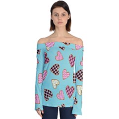 Seamless Pattern With Heart Shaped Cookies With Sugar Icing Off Shoulder Long Sleeve Top by pakminggu