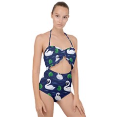 Swan Pattern Elegant Design Scallop Top Cut Out Swimsuit by pakminggu