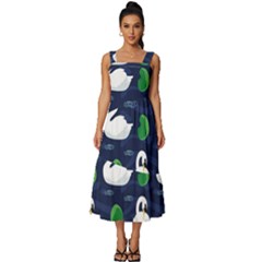 Swan Pattern Elegant Design Square Neckline Tiered Midi Dress by pakminggu