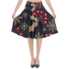 Christmas Pattern With Snowflakes Berries Flared Midi Skirt by pakminggu