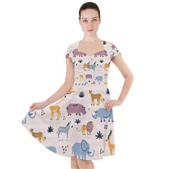 Wild Animals Seamless Pattern Cap Sleeve Midi Dress by pakminggu