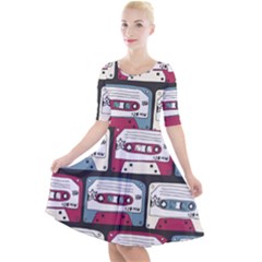 Music Symbols Rock Music Seamless Pattern Quarter Sleeve A-line Dress by pakminggu