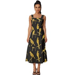 Background With Golden Birds Square Neckline Tiered Midi Dress by pakminggu