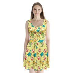 Seamless Pattern With Cute Dinosaurs Character Split Back Mini Dress  by pakminggu