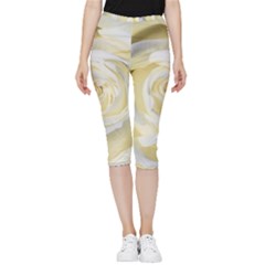 White Roses Flowers Plant Romance Blossom Bloom Nature Flora Petals Inside Out Lightweight Velour Capri Leggings  by pakminggu