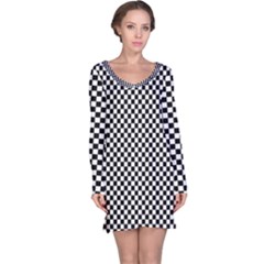 Black And White Checkerboard Background Board Checker Long Sleeve Nightdress by pakminggu