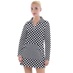 Black And White Checkerboard Background Board Checker Women s Long Sleeve Casual Dress by pakminggu