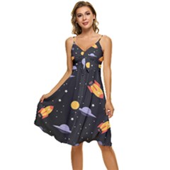 Cosmos Rockets Spaceships Ufos Sleeveless Tie Front Chiffon Dress by pakminggu