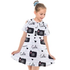 Cute Cameras Doodles Hand Drawn Kids  Short Sleeve Shirt Dress by pakminggu